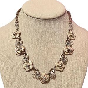 Charming Charlie Enamel Flower Crystal Rose Gold Tone Necklace